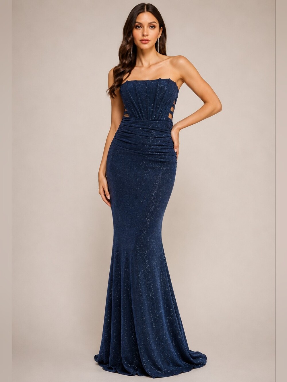 Dress Navy Strapless Glitter Mermaid Evening Gown Prom Juniors Size M Glam